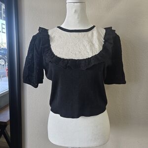 Zara Elegant Black and White Ruffle Blouse